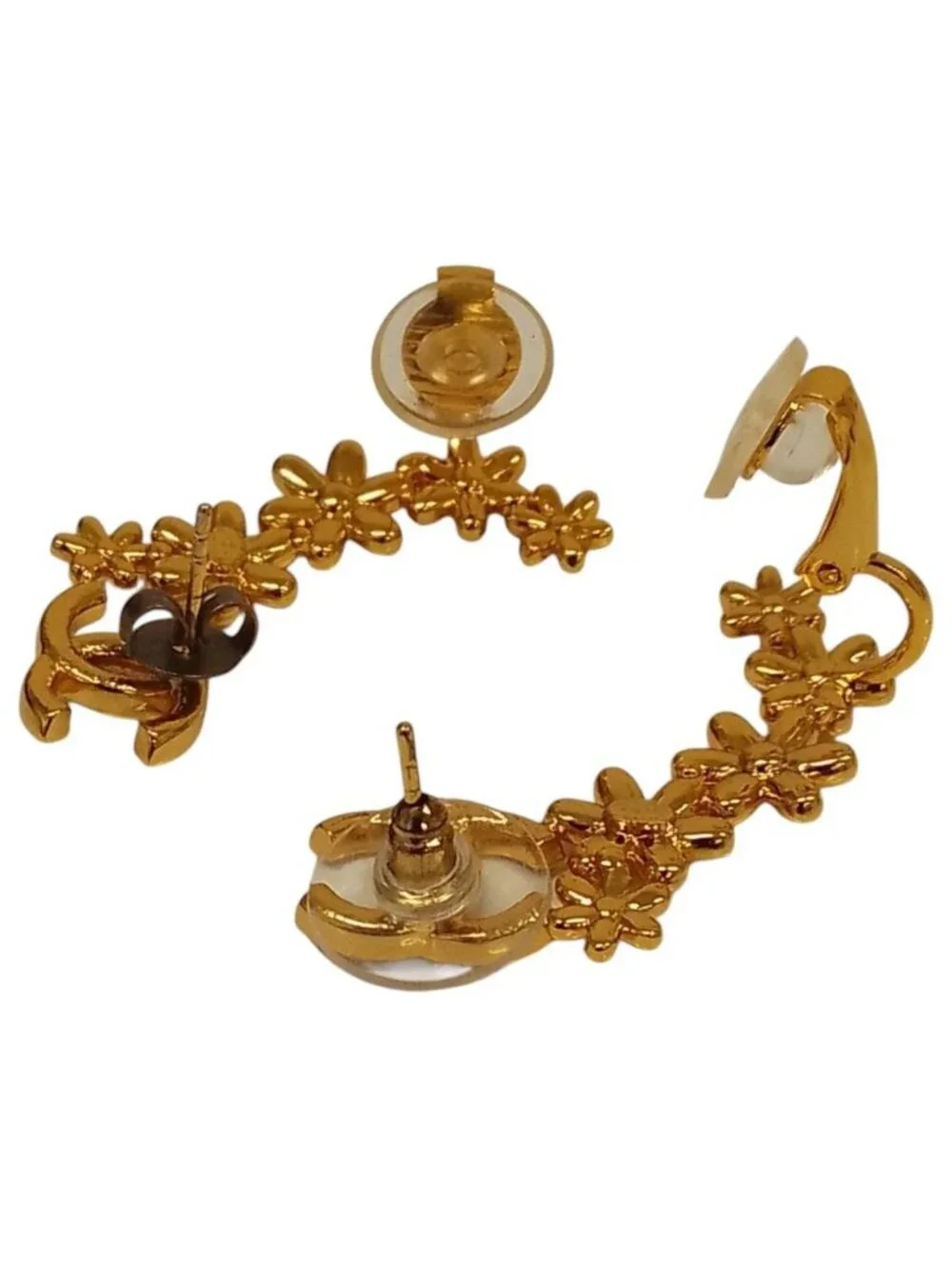 Chanel CC Logo Flower Motif Earrings Gold